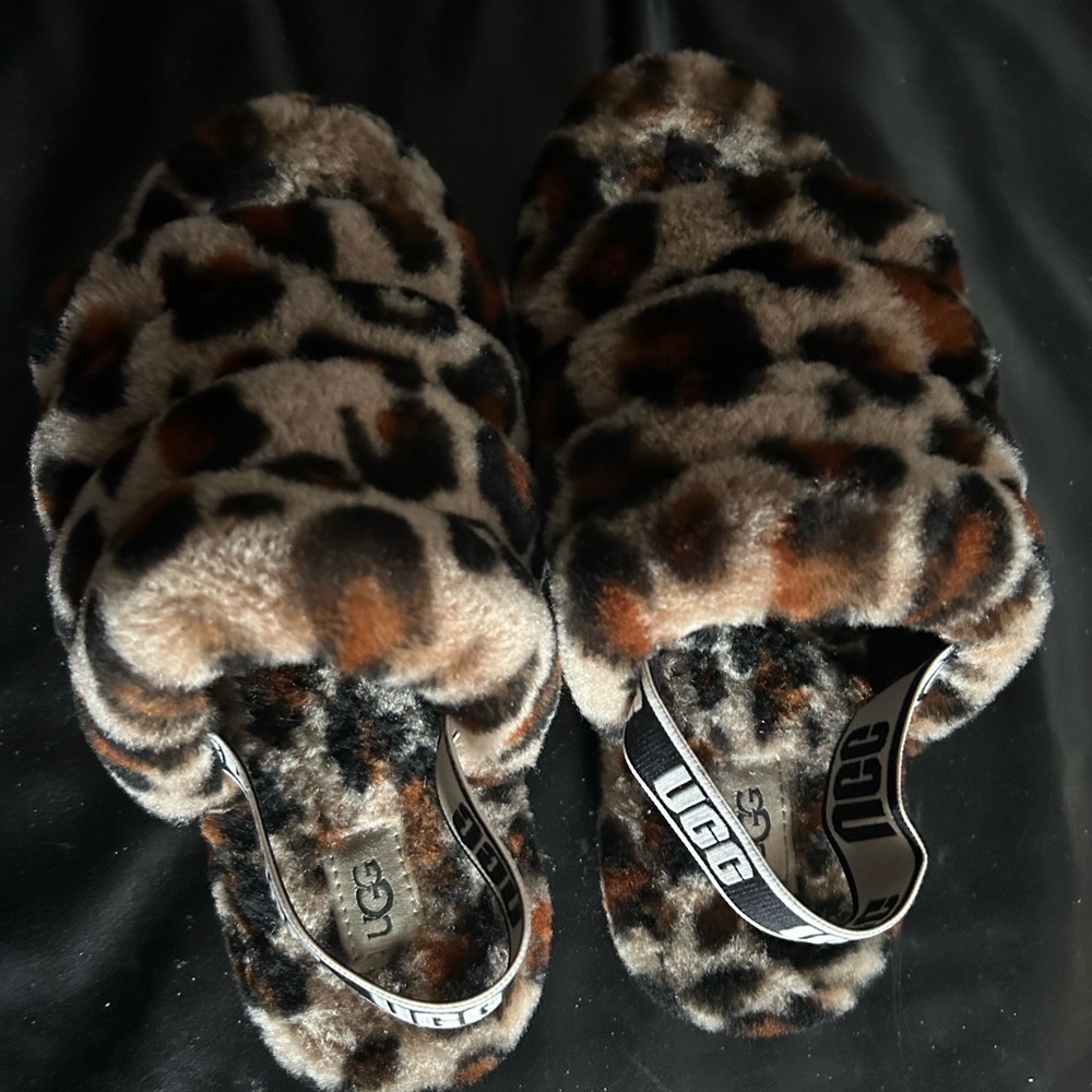 UGG Fuzzy Leopard Print Slippers